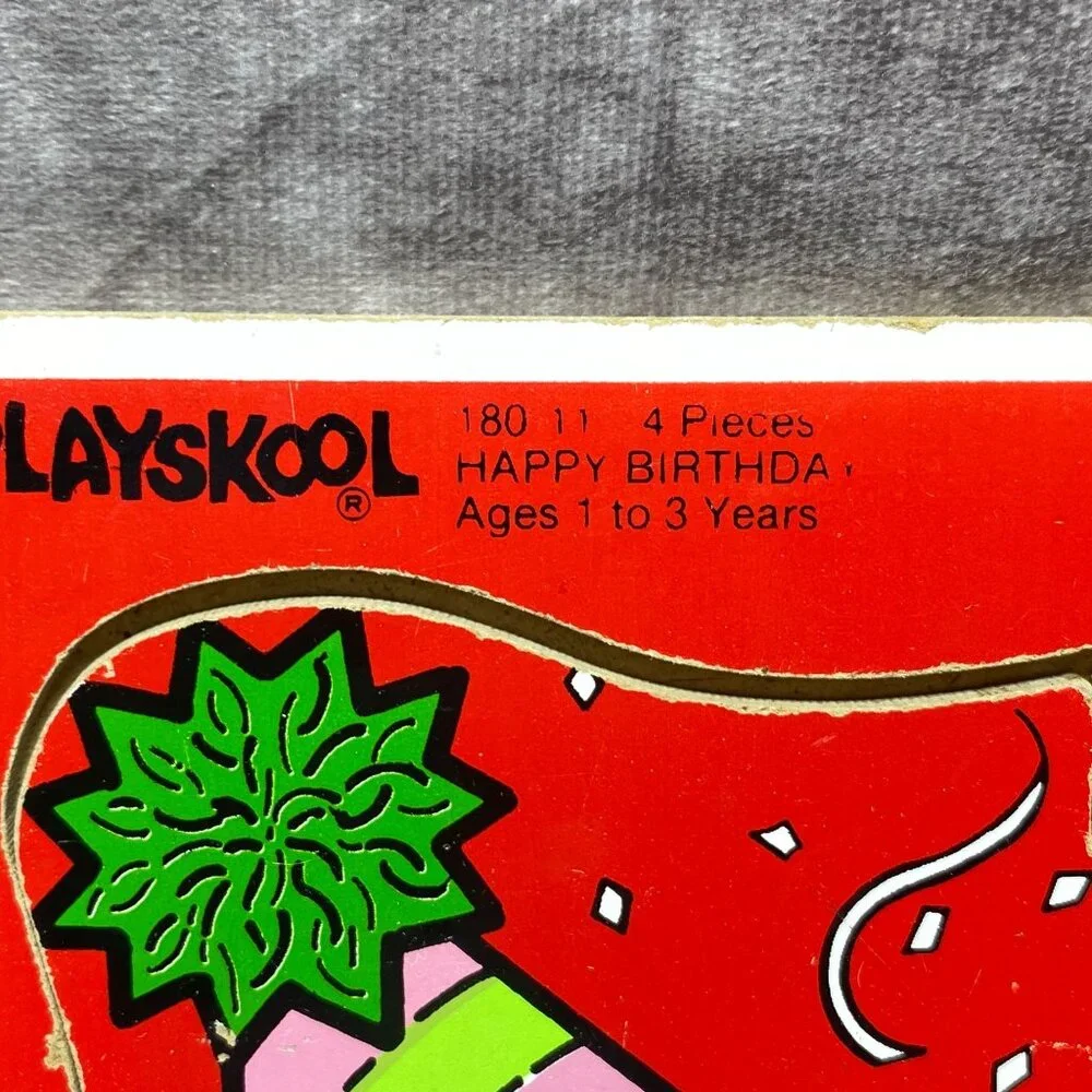 Vintage Playskool 1986 Happy Birthday Wooden Puzzle - 4 Pieces - Ages 1-3 Years